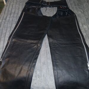 Interstate Leather Black Leather Chaps with Zipper Details